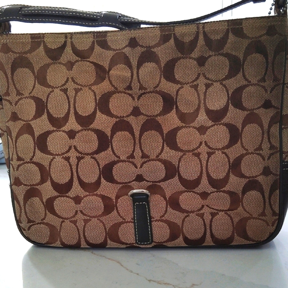 Coach Brown Signature Shoulder Bag with Monogram 10" X 10.7"
